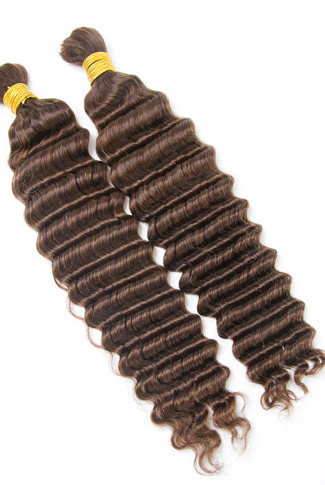 4 Medium Brown Deep Wave Bulk Hair Extensions