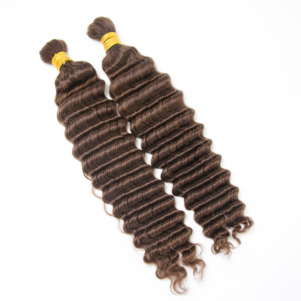 4 Medium Brown Deep Wave Bulk Hair Extensions